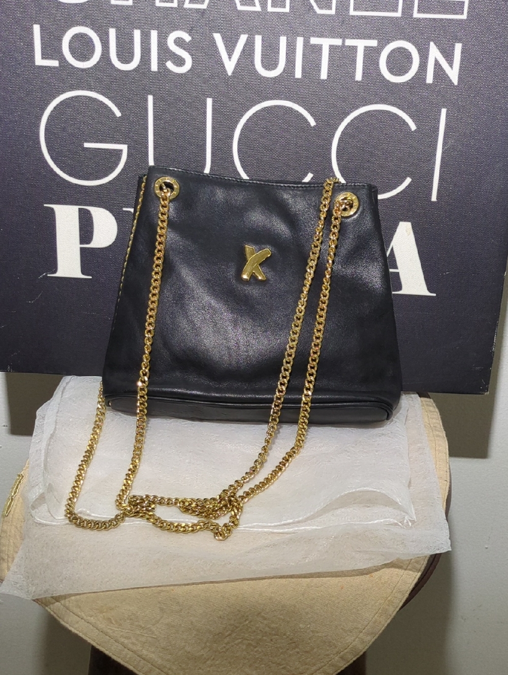 Paloma Picasso Black Leather Shoulder Bag with Gold Chain NOW ONLY $100+